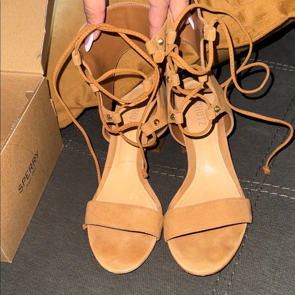 SCHUTZ Tan Lace-Up Heels